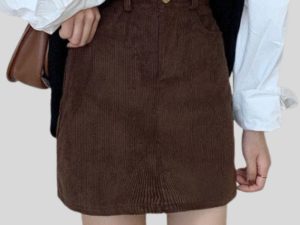 Jupe-Velours-Marron-Femme